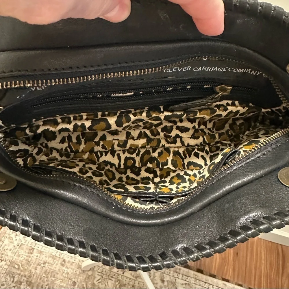 Woven Leather Clever Carriage Black and Brown Woven Leather Shoulder Bag Clutch